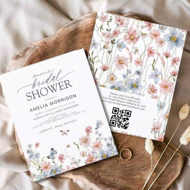 Budget Wildflower QR Code Bridal Shower Invitation (Creator Uploaded)
