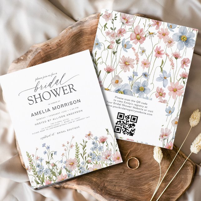 Budget Wildflower QR Code Bridal Shower Invitation Flyer (Creator Uploaded)