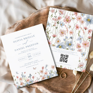 Budget Wildflower QR Code Wedding Invitation