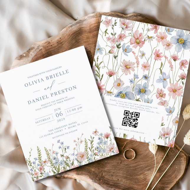 Budget Wildflower QR Code Wedding Invitation Flyer (Creator Uploaded)