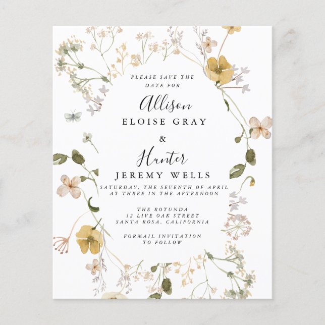 Budget Wildflower Save the Date Flyer (Front)