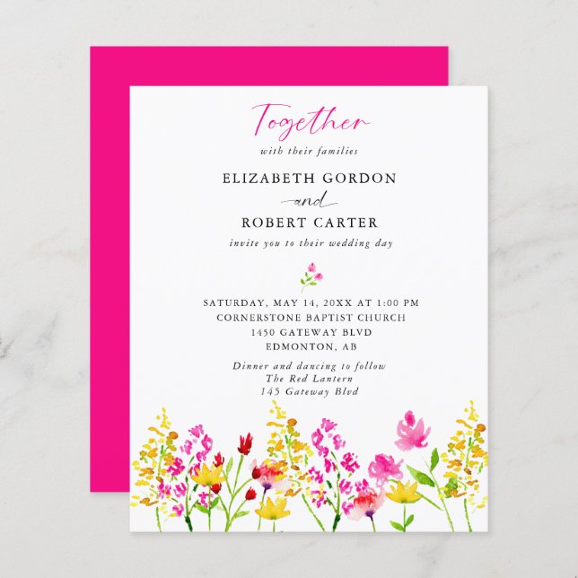 Budget Wildflower Wedding Watercolor Elegant (Front/Back)
