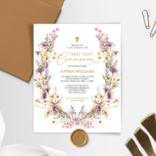 BUDGET Wildflowers First Holy Communion Invitation