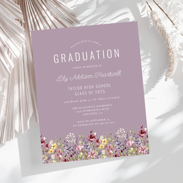 Budget Wildflowers Mauve Grad Party Invite (Creator Uploaded)
