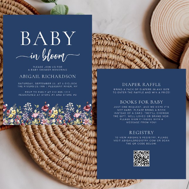 Budget Wildflowers Navy Blue QR Code Baby Shower (Creator Uploaded)