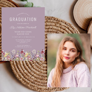 Budget Wildflowers Photo Mauve Grad Party Invite