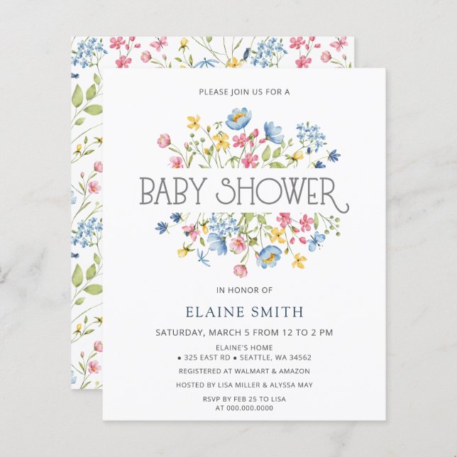 Budget Wildflowers Spring Baby Shower Invitation (Front/Back)