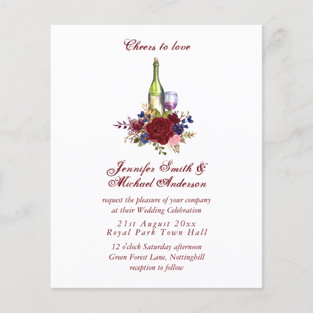 Budget Wine Tasting Wedding or Bridal Shower Inv. (Front)