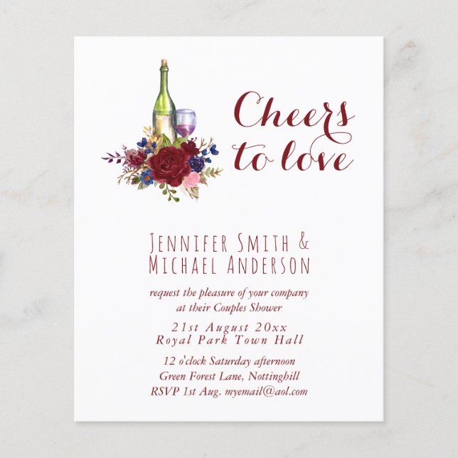 Budget Wine Tasting Wedding or Bridal Shower Inv. (Front)
