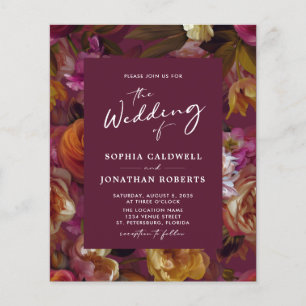 Budget Wineberry Floral QR Code Wedding Invitation
