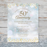 Budget Winter 50th Anniversary Gold Hearts Invite<br><div class="desc">Featuring delicate golden love hearts confetti on a winter frost background. Personalise with your special fifty years golden anniversary information in chic gold lettering. Designed by Thisisnotme©</div>