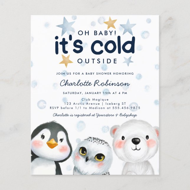 Budget Winter Arctic Animal Baby Shower Invitation (Front)