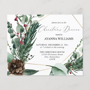 Budget Winter Berries & Pine Christmas Dinner Flyer