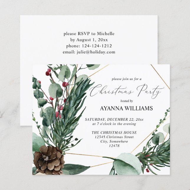 Budget Winter Berries & Pine Christmas Party (Front/Back)