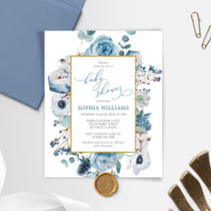 Budget Winter Blue Rose Baby Shower Invitation