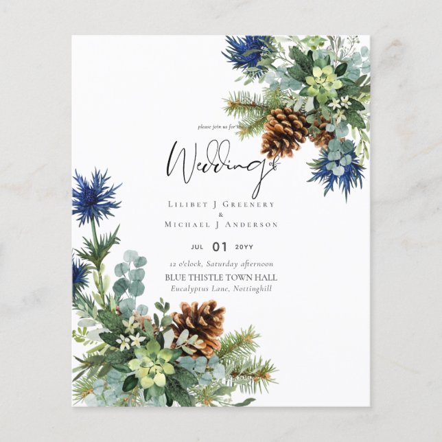 BUDGET  Winter Blue Thistle Wedding Flyer (Front)