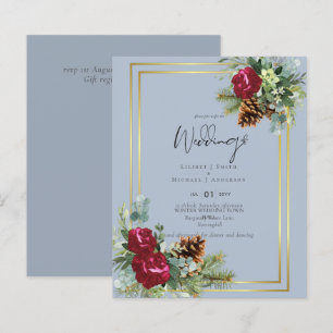 BUDGET  Winter Blue Thistle Wedding Invites