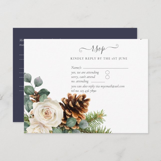 BUDGET Winter Eucalyptus Pine Cones Wedding Postcard (Front/Back)