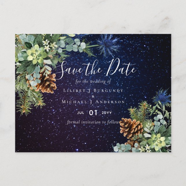 BUDGET Winter Eucalyptus Pine Cones Wedding Postcard (Front)