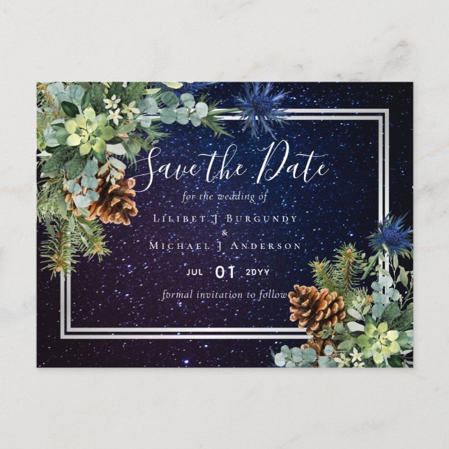 BUDGET Winter Eucalyptus Pine Cones Wedding Postcard (Front)