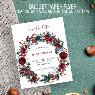 BUDGET winter floral watercolor wedding save date Flyer