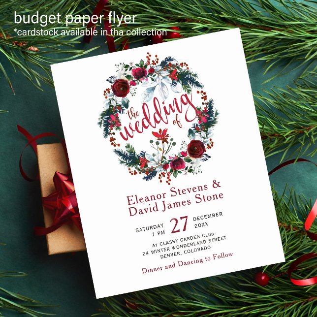 BUDGET winter floral wreath wedding invitation Flyer (Creator Uploaded)
