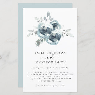 Budget Winter Florals Christmas Wedding Invitation