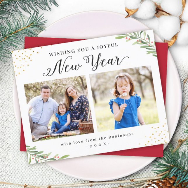 Budget Winter Foliage Happy New Year Photo Cards (Creator Uploaded)