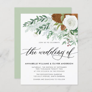 Budget Winter Greenery Wedding Invitation