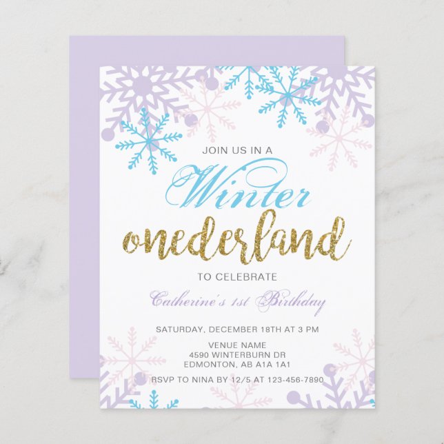 Budget Winter Onederland 1st Birthday Blue snow (Front/Back)