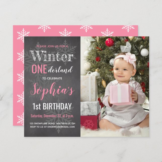 Budget Winter Onederland 1st Birthday Invitation (Front/Back)