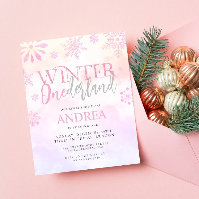 Budget Winter ONEderland Pink Girl 1st Birthday Flyer (Creator Uploaded)