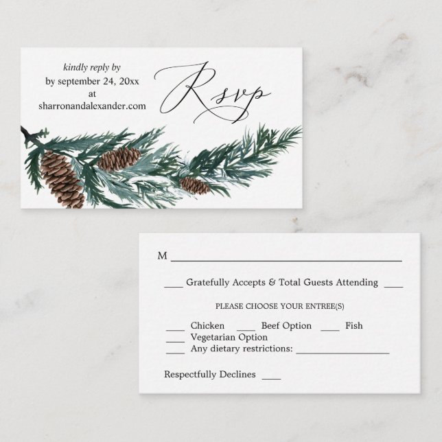 Budget Winter Pine Cone Greenery SM Meal RSVP Enclosure Card (Front/Back)