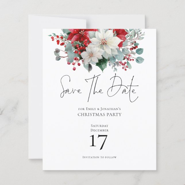 Budget Winter Poinsettia Christmas Save the Date (Front)