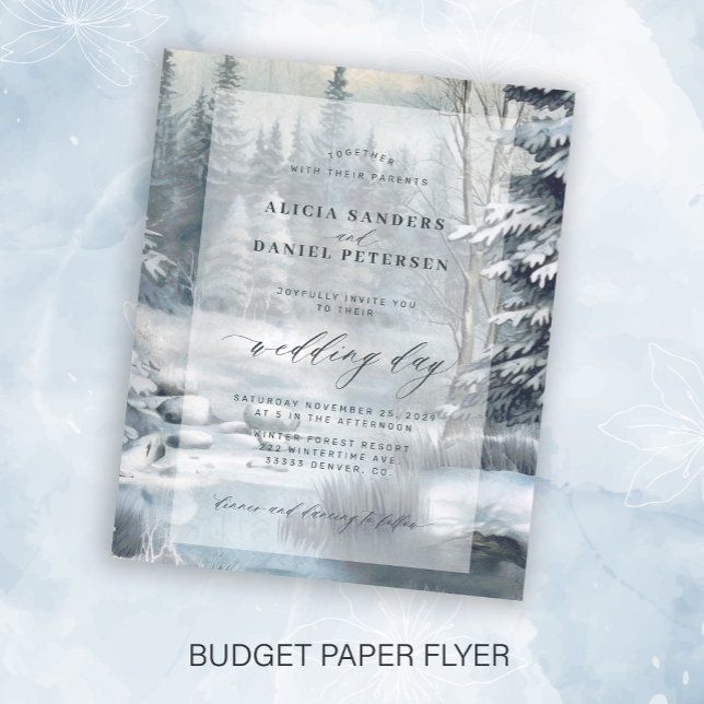 Budget winter snow pine forest wedding invitation flyer (Creator Uploaded)