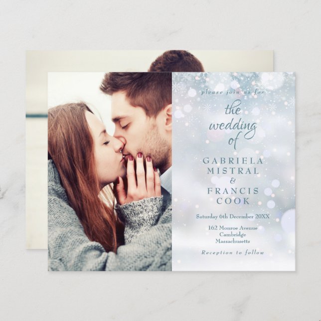 Budget Winter Snowflakes Photos Wedding Invitation (Front/Back)