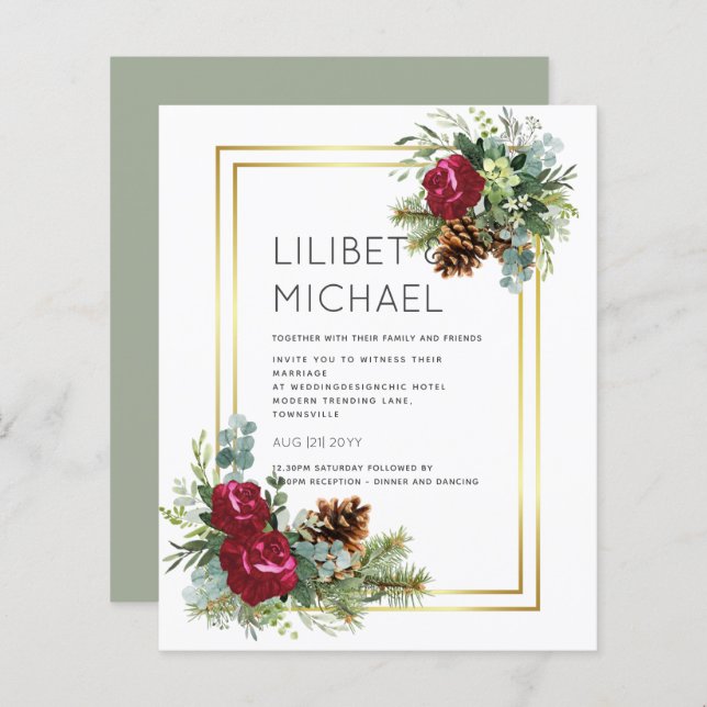 BUDGET  Winter Wedding Burgundy Roses Eucalyptus (Front/Back)