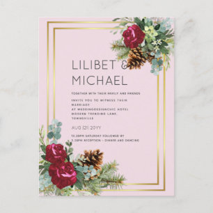 BUDGET Winter Wedding Burgundy Roses Eucalyptus Postcard