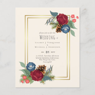 BUDGET Winter Wedding Burgundy Teal Blue Modern Flyer
