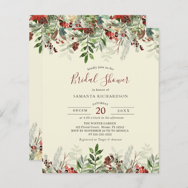 Budget Winter Wedding Floral Berry Bridal Shower (Front/Back)