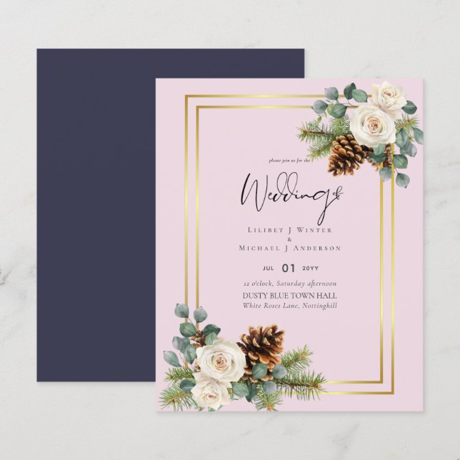 BUDGET  Winter Wedding White Roses Gold Dusty Blue (Front/Back)