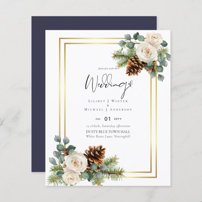 BUDGET  Winter Wedding White Roses Gold Dusty Blue (Front/Back)