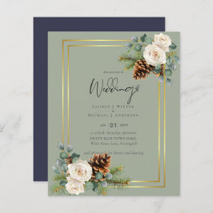 BUDGET Winter Wedding White Roses Gold Dusty Blue