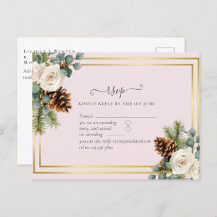 BUDGET Winter Wedding White Roses Gold Dusty Blue Postcard