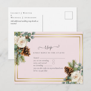 BUDGET  Winter Wedding White Roses Gold Dusty Blue Postcard