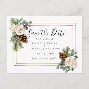BUDGET  Winter Wedding White Roses Gold Dusty Blue Postcard