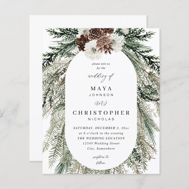 Budget Winter White Floral & Pine 2 Wedding (Front/Back)