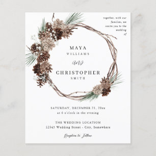 Budget Winter White Floral & Pine Wedding Wreath Flyer