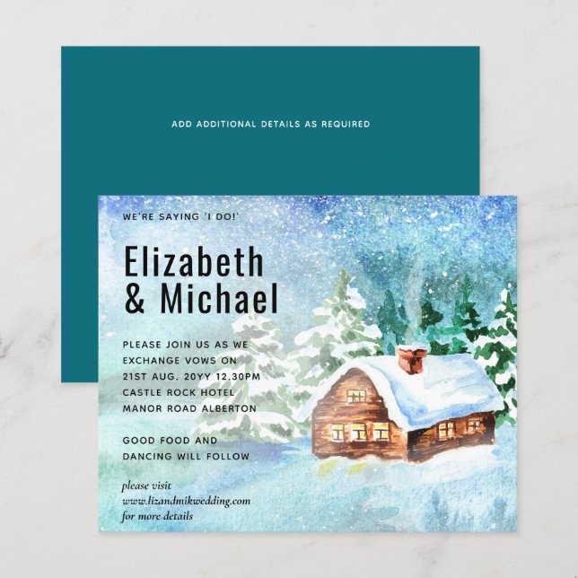 Budget Winter Woodland Cabin Wedding Invite (Front/Back)
