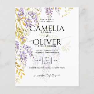 Budget WISTERIA Lilac Gold Leaves Wedding Invite Flyer